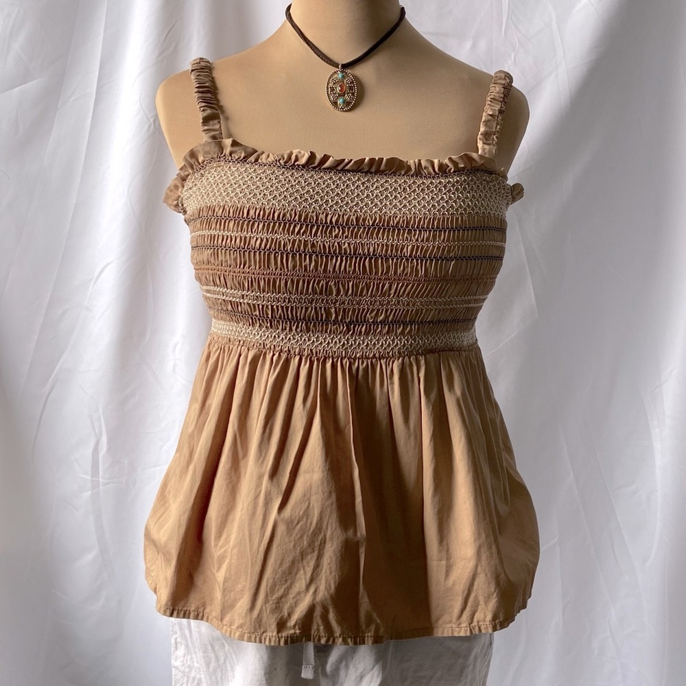 Old Navy Cropped Tan Smocked Top Size L